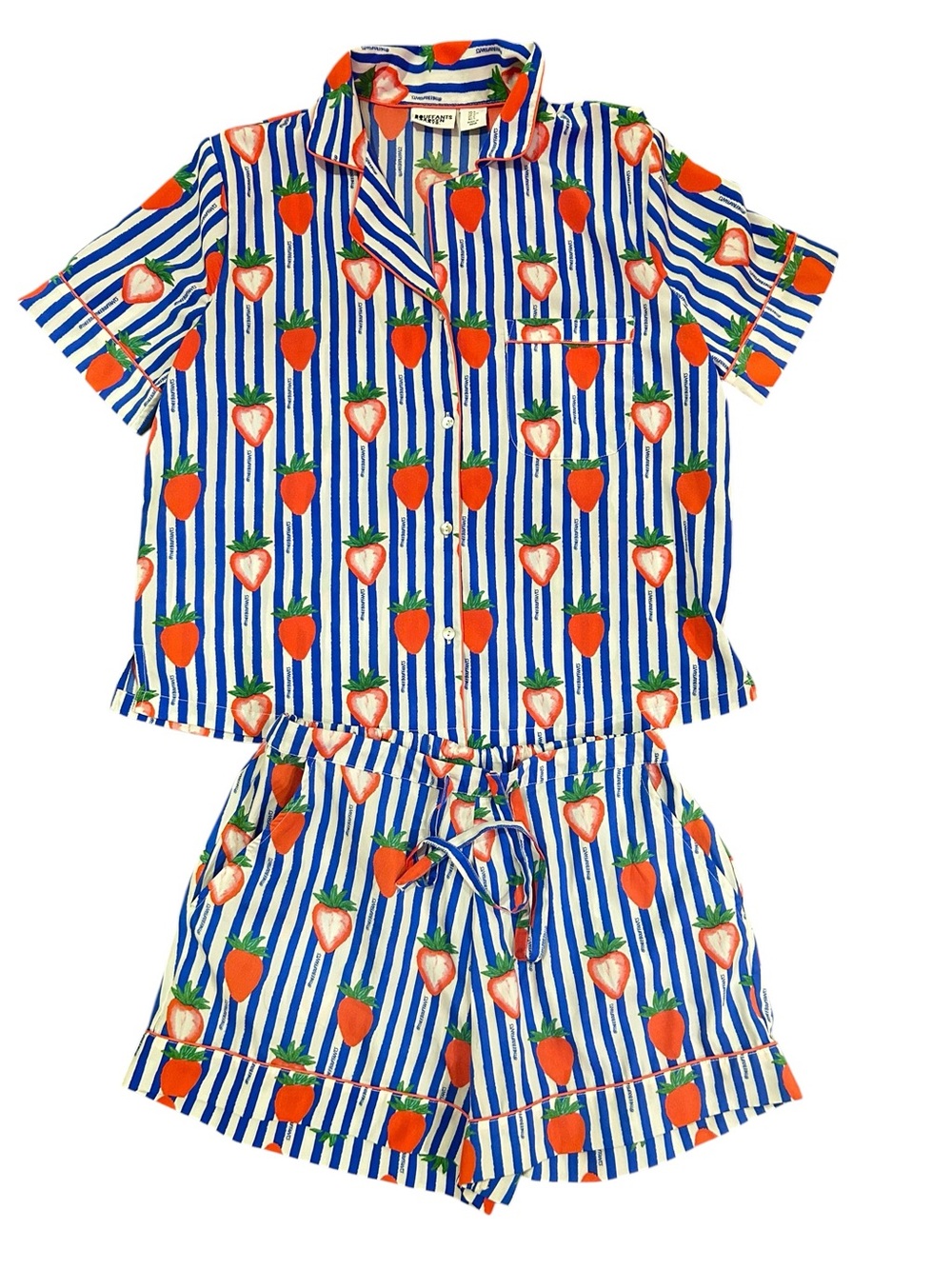 Bouffants & Broken Hearts Strawberry Stripe Pajama Set Shorts Sz S